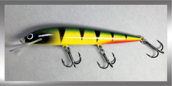 Karikko Wobbler, Länge: 11 cm, Farbe: Fire Tiger Black Head 58R, schwimmend, von Suomen Uistin The Finnish Lure Company (Jarmo Rapala)